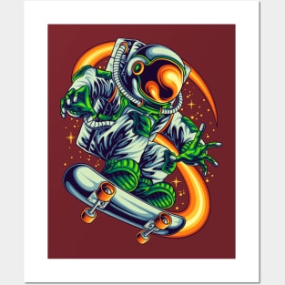 Space astronaut skateboarding Posters and Art